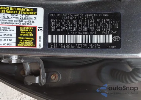 2019 Toyota Camry Le from USA, damaged, VIN 4T1B11HK2KU832545